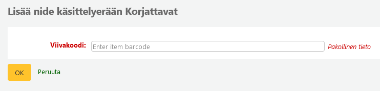 Lisää nide käsittelyerään Korjattavat