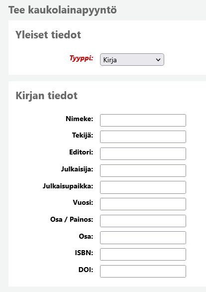 Kaukolainapyynnön teostiedot