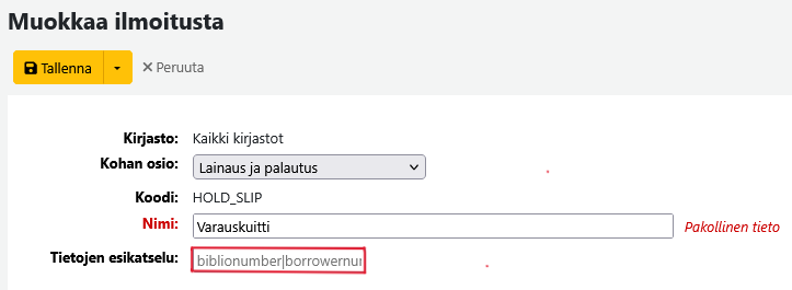 Kuvakaappaus esikatselumahdollisuudesta, esimerkkinä varauskuitti