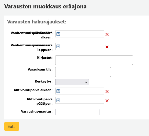 Kuvakaappaus varausten hausta