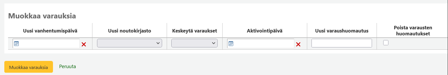 Kuvakaappaus varausten muokkausvaihtoehdoista